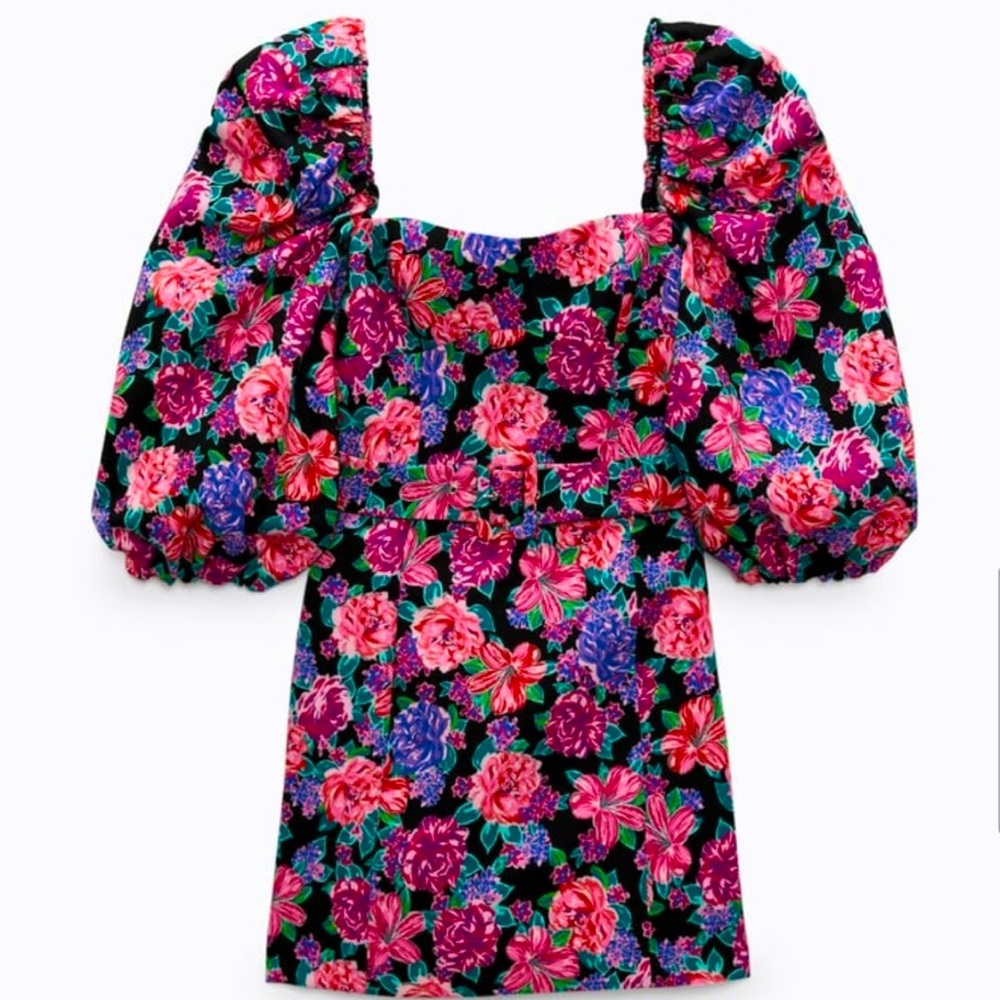 NWT ZARA Floral Print Dress with Belt